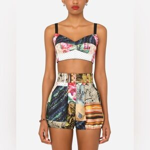 Dolce & Gabbana Drill and Jacquard Bustier Top and Shorts Size 40